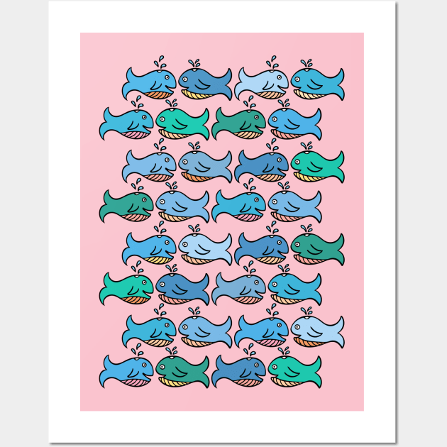 Cute and Colorful Kids Whale Pattern Wall Art by Davey's Designs